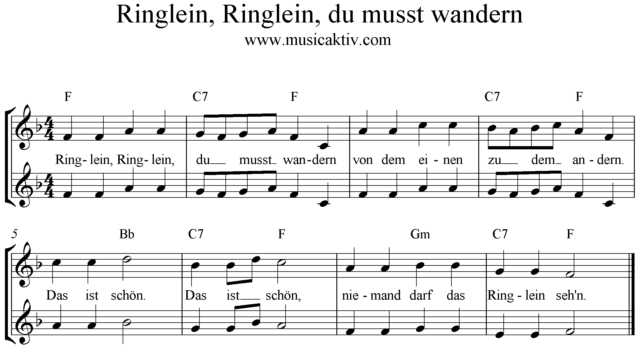 Ringlein, Ringlein du musst wandern Ringlein, Ringlein du musst wandern